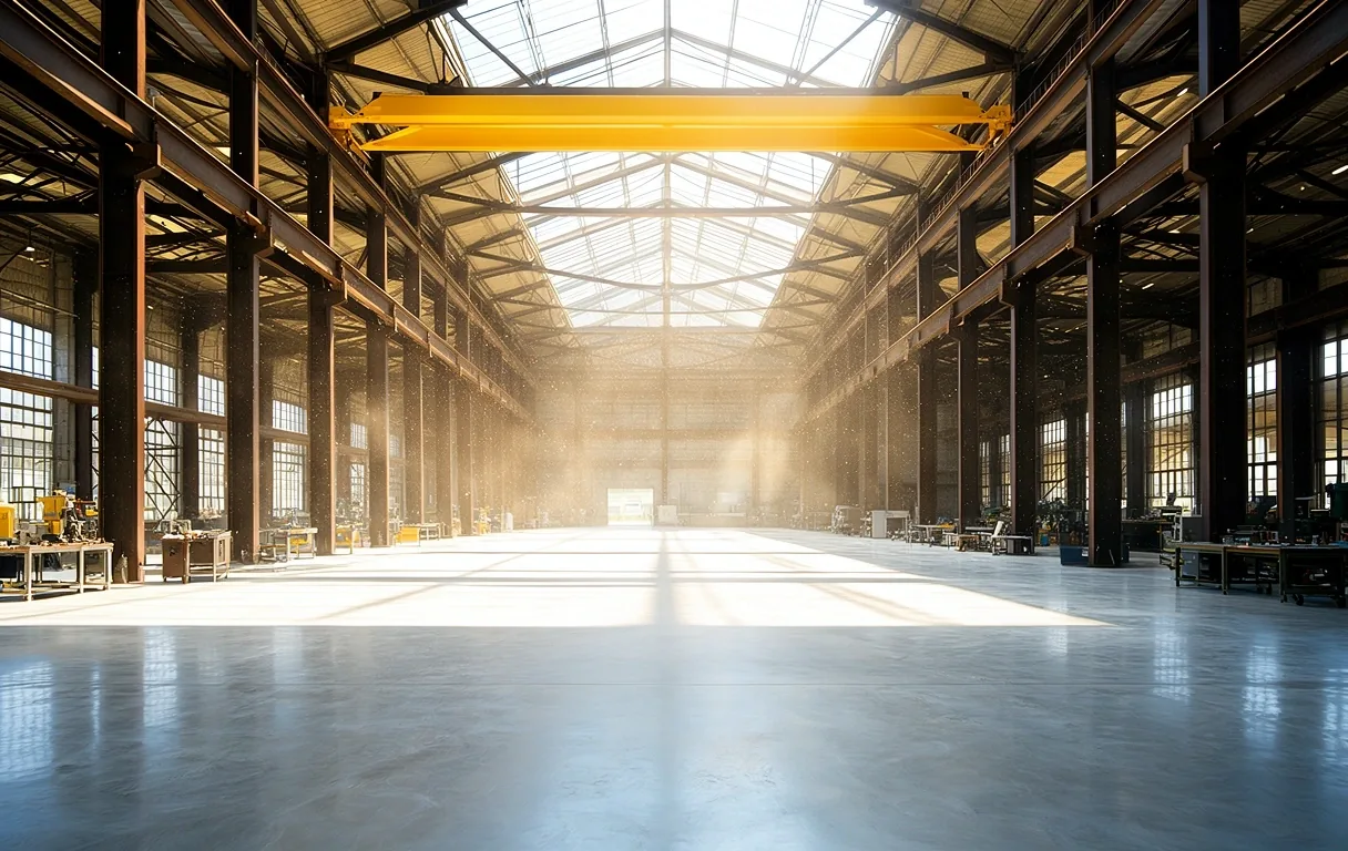 Interior of a steel building clear-span