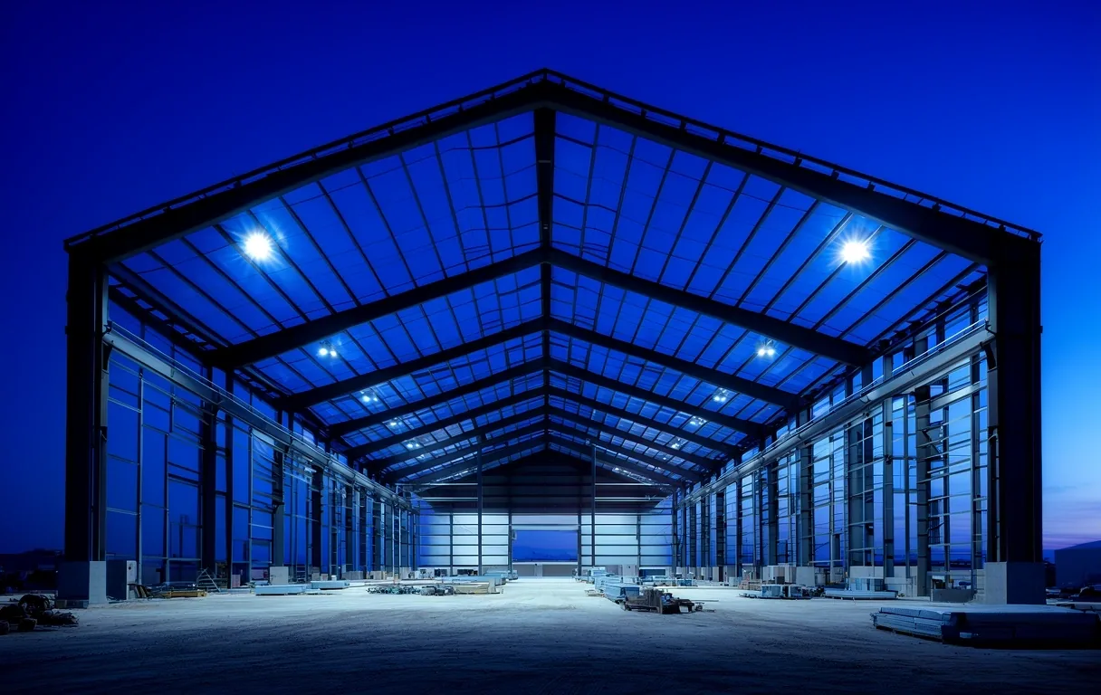Massive steel building frame under construction